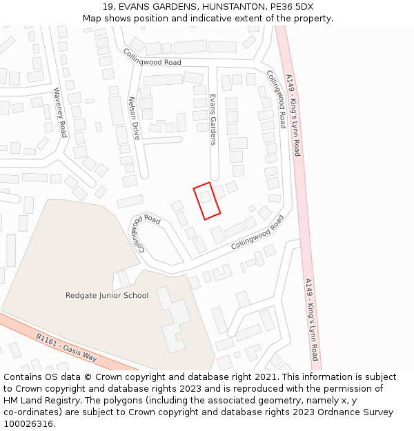 19, EVANS GARDENS, HUNSTANTON, PE36 5DX: Location map and indicative extent of plot