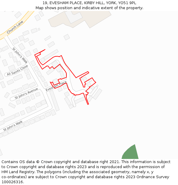 19, EVESHAM PLACE, KIRBY HILL, YORK, YO51 9PL: Location map and indicative extent of plot