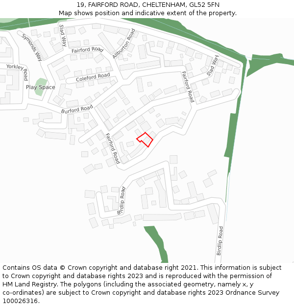 19, FAIRFORD ROAD, CHELTENHAM, GL52 5FN: Location map and indicative extent of plot