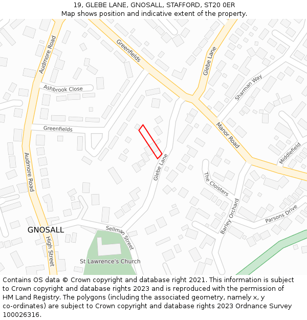 19, GLEBE LANE, GNOSALL, STAFFORD, ST20 0ER: Location map and indicative extent of plot