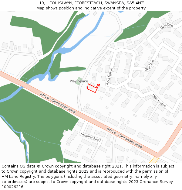 19, HEOL ISLWYN, FFORESTFACH, SWANSEA, SA5 4NZ: Location map and indicative extent of plot