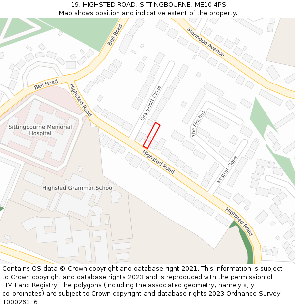 19, HIGHSTED ROAD, SITTINGBOURNE, ME10 4PS: Location map and indicative extent of plot