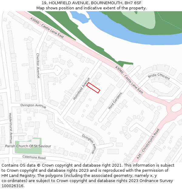 19, HOLMFIELD AVENUE, BOURNEMOUTH, BH7 6SF: Location map and indicative extent of plot