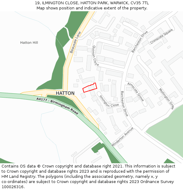 19, ILMINGTON CLOSE, HATTON PARK, WARWICK, CV35 7TL: Location map and indicative extent of plot