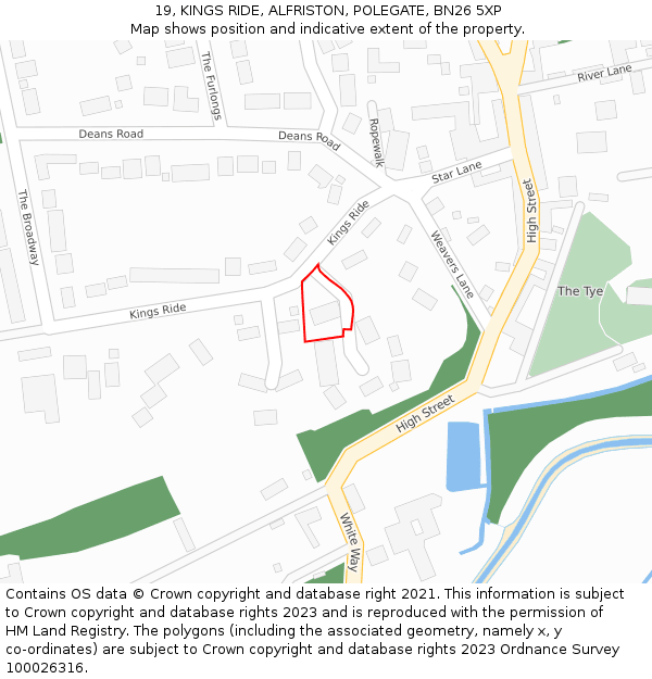 19, KINGS RIDE, ALFRISTON, POLEGATE, BN26 5XP: Location map and indicative extent of plot