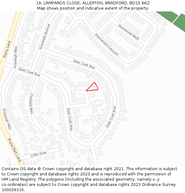 19, LAMPARDS CLOSE, ALLERTON, BRADFORD, BD15 9AZ: Location map and indicative extent of plot