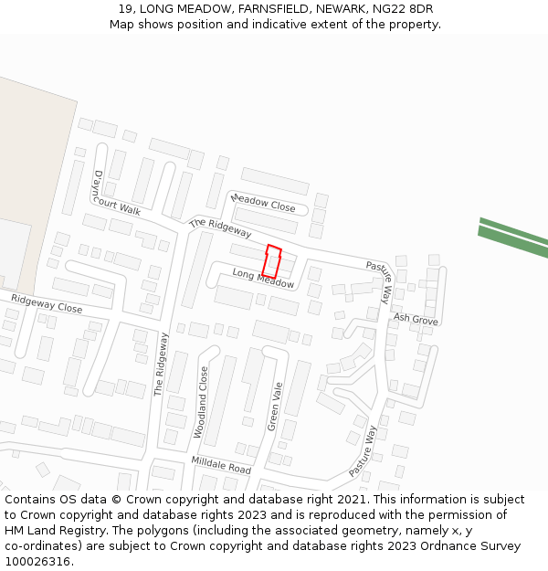 19, LONG MEADOW, FARNSFIELD, NEWARK, NG22 8DR: Location map and indicative extent of plot