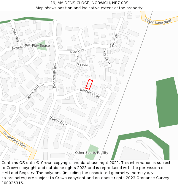 19, MAIDENS CLOSE, NORWICH, NR7 0RS: Location map and indicative extent of plot