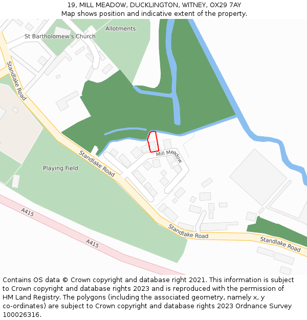 19, MILL MEADOW, DUCKLINGTON, WITNEY, OX29 7AY: Location map and indicative extent of plot