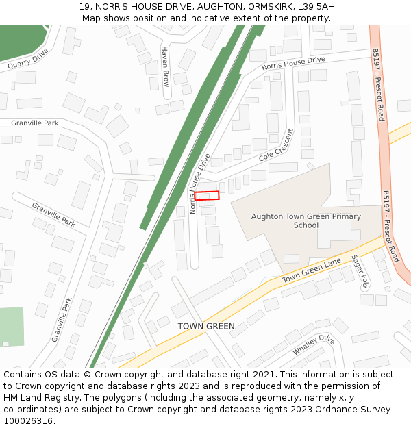 19, NORRIS HOUSE DRIVE, AUGHTON, ORMSKIRK, L39 5AH: Location map and indicative extent of plot