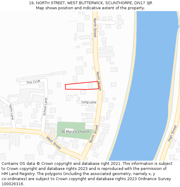 19, NORTH STREET, WEST BUTTERWICK, SCUNTHORPE, DN17 3JR: Location map and indicative extent of plot