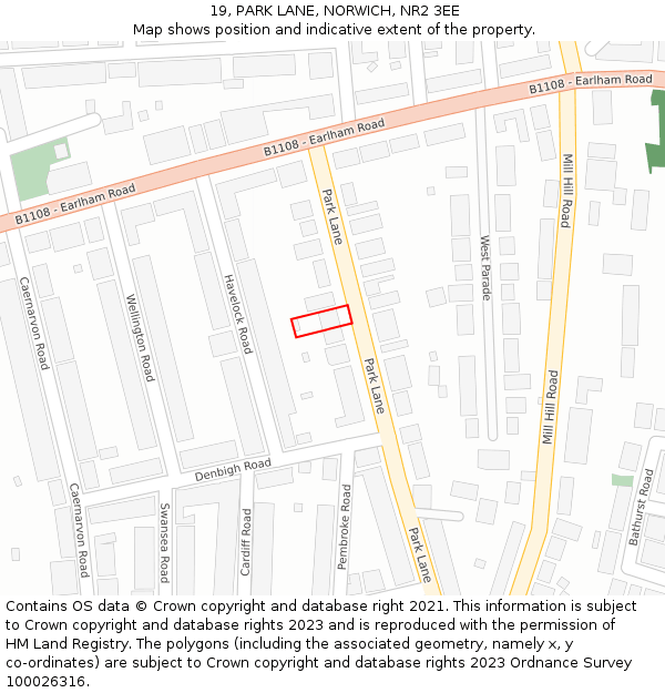 19, PARK LANE, NORWICH, NR2 3EE: Location map and indicative extent of plot