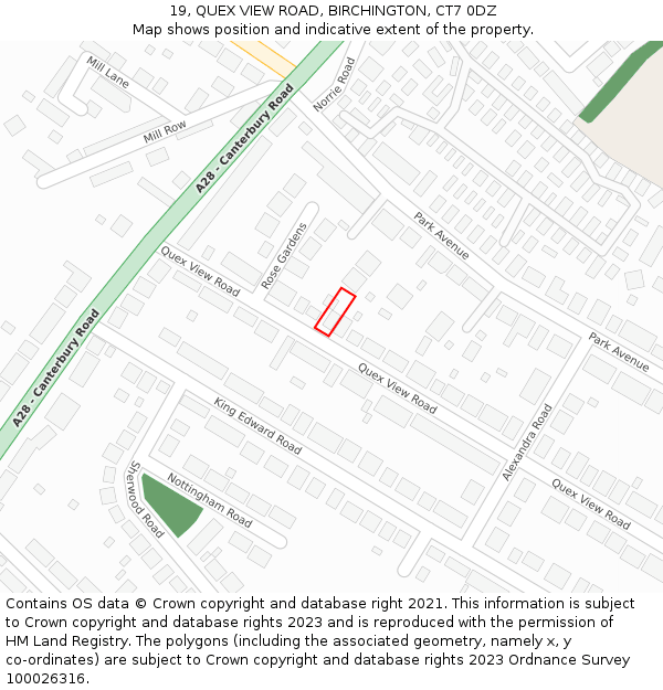 19, QUEX VIEW ROAD, BIRCHINGTON, CT7 0DZ: Location map and indicative extent of plot