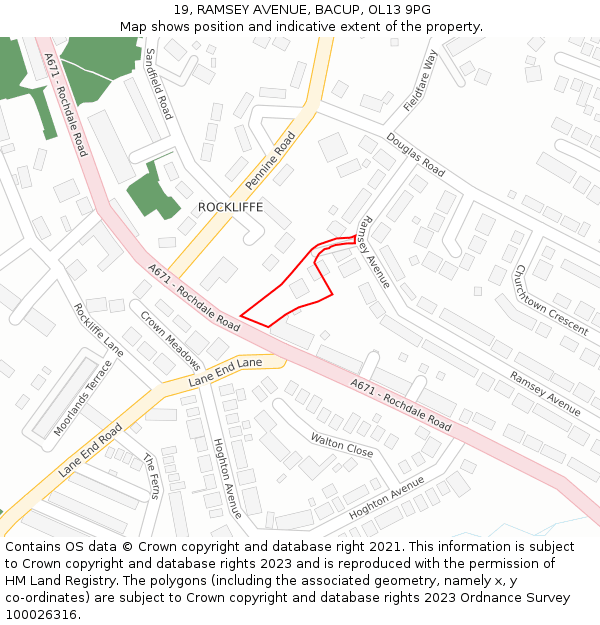 19, RAMSEY AVENUE, BACUP, OL13 9PG: Location map and indicative extent of plot