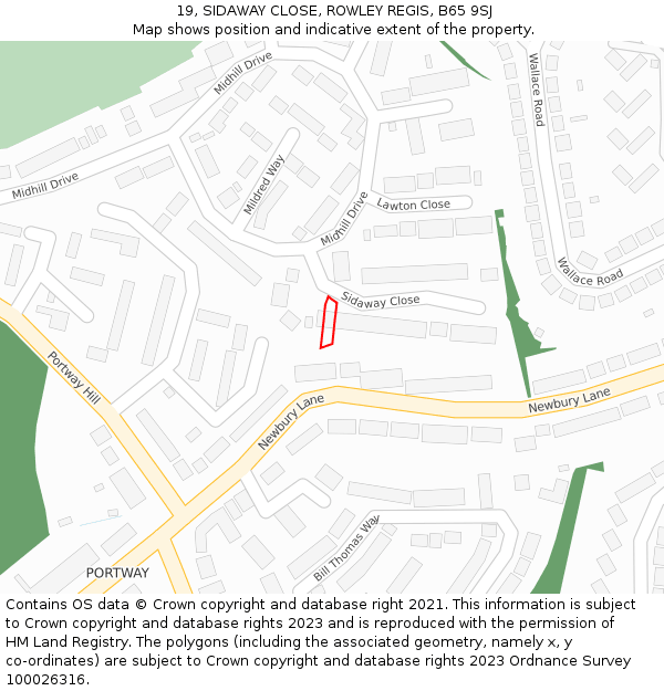 19, SIDAWAY CLOSE, ROWLEY REGIS, B65 9SJ: Location map and indicative extent of plot