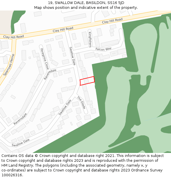 19, SWALLOW DALE, BASILDON, SS16 5JD: Location map and indicative extent of plot