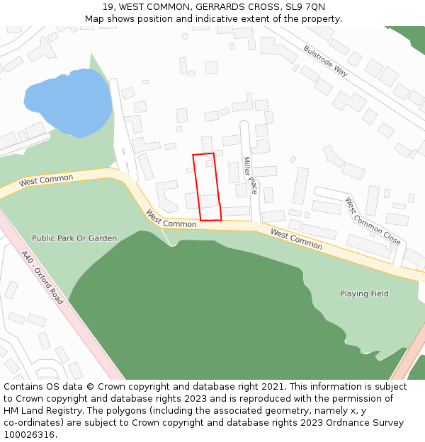 19, WEST COMMON, GERRARDS CROSS, SL9 7QN: Location map and indicative extent of plot