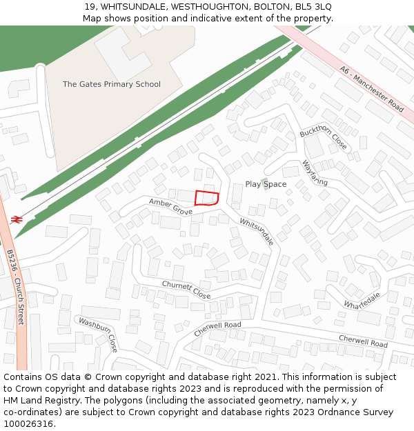 19, WHITSUNDALE, WESTHOUGHTON, BOLTON, BL5 3LQ: Location map and indicative extent of plot