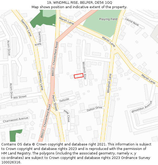 19, WINDMILL RISE, BELPER, DE56 1GQ: Location map and indicative extent of plot