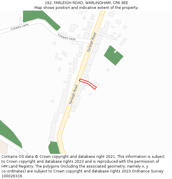 192, FARLEIGH ROAD, WARLINGHAM, CR6 9EE: Location map and indicative extent of plot