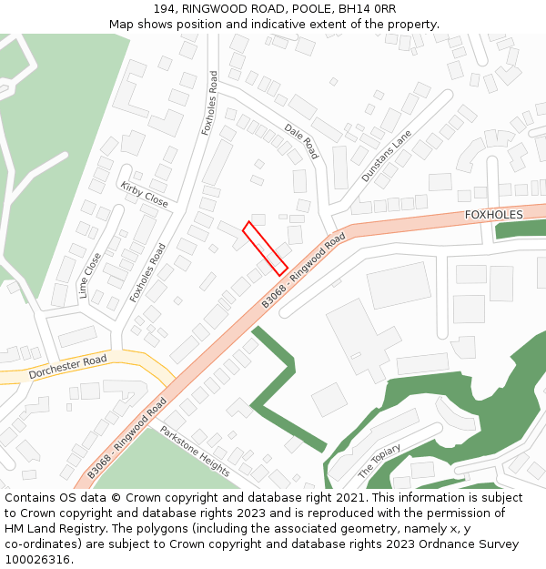 194, RINGWOOD ROAD, POOLE, BH14 0RR: Location map and indicative extent of plot