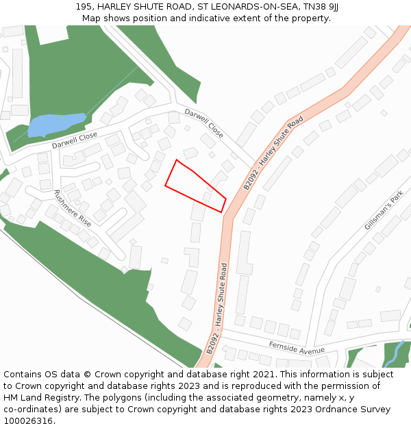 195, HARLEY SHUTE ROAD, ST LEONARDS-ON-SEA, TN38 9JJ: Location map and indicative extent of plot