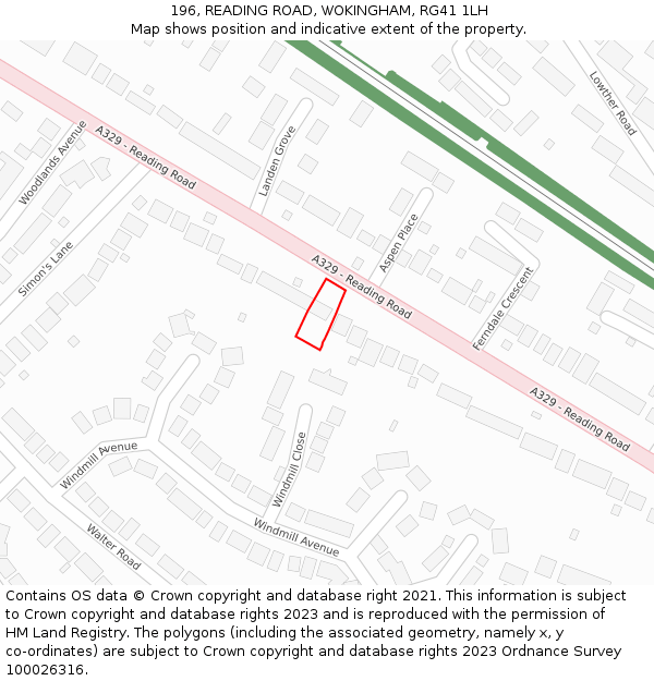 196, READING ROAD, WOKINGHAM, RG41 1LH: Location map and indicative extent of plot