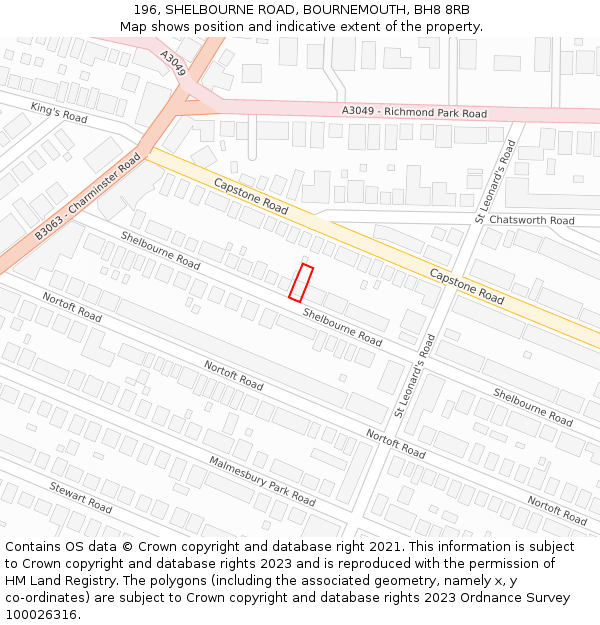 196, SHELBOURNE ROAD, BOURNEMOUTH, BH8 8RB: Location map and indicative extent of plot