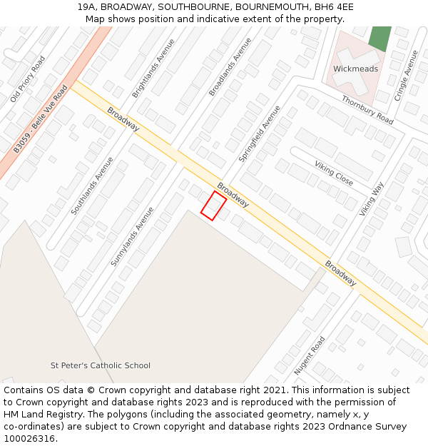 19A, BROADWAY, SOUTHBOURNE, BOURNEMOUTH, BH6 4EE: Location map and indicative extent of plot