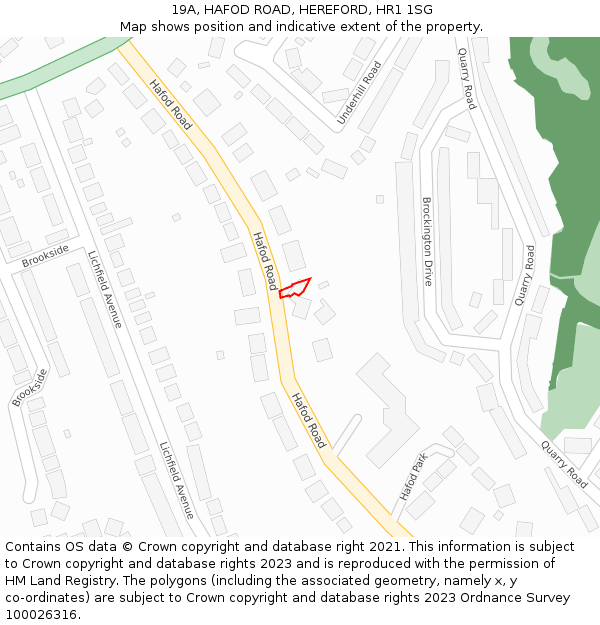 19A, HAFOD ROAD, HEREFORD, HR1 1SG: Location map and indicative extent of plot