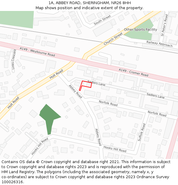 1A, ABBEY ROAD, SHERINGHAM, NR26 8HH: Location map and indicative extent of plot