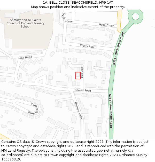 1A, BELL CLOSE, BEACONSFIELD, HP9 1AT: Location map and indicative extent of plot