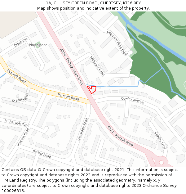 1A, CHILSEY GREEN ROAD, CHERTSEY, KT16 9EY: Location map and indicative extent of plot