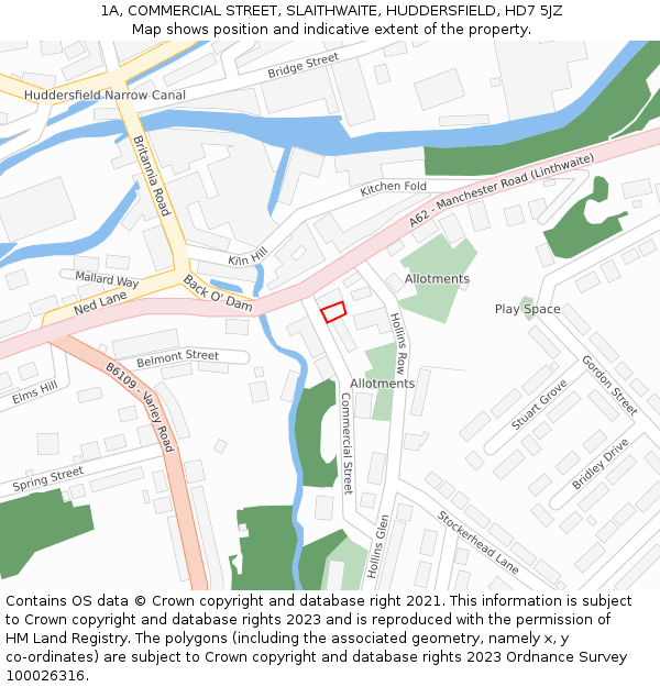 1A, COMMERCIAL STREET, SLAITHWAITE, HUDDERSFIELD, HD7 5JZ: Location map and indicative extent of plot