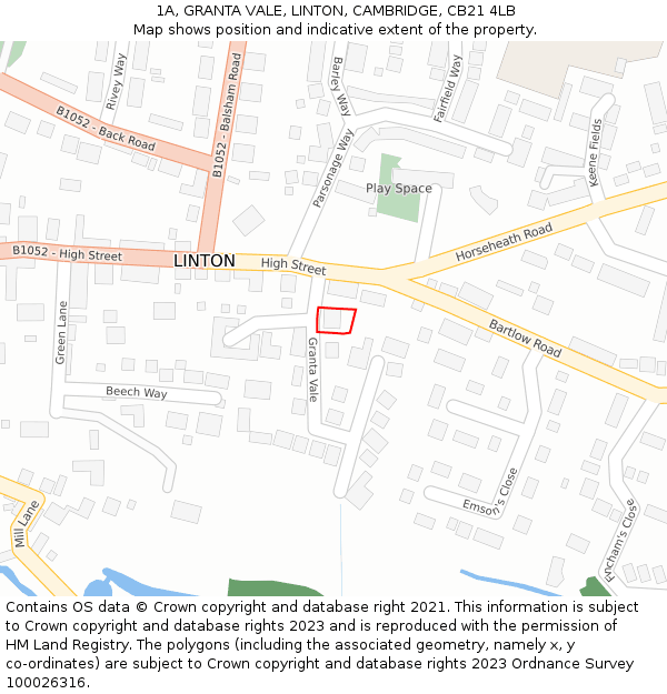 1A, GRANTA VALE, LINTON, CAMBRIDGE, CB21 4LB: Location map and indicative extent of plot