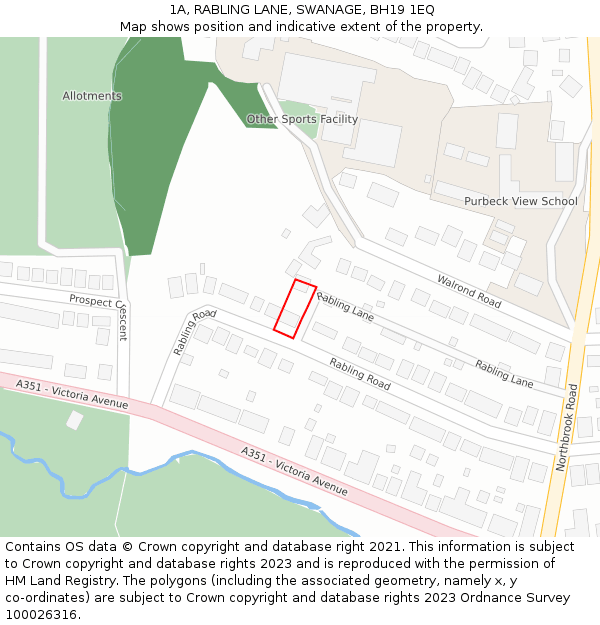 1A, RABLING LANE, SWANAGE, BH19 1EQ: Location map and indicative extent of plot