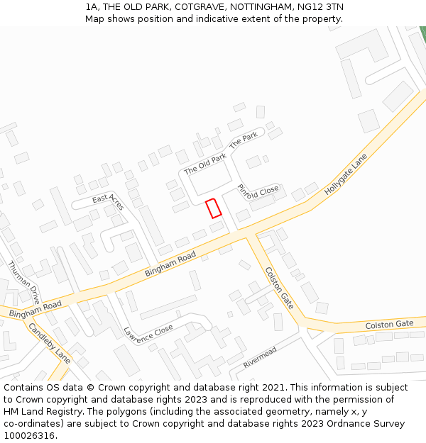 1A, THE OLD PARK, COTGRAVE, NOTTINGHAM, NG12 3TN: Location map and indicative extent of plot