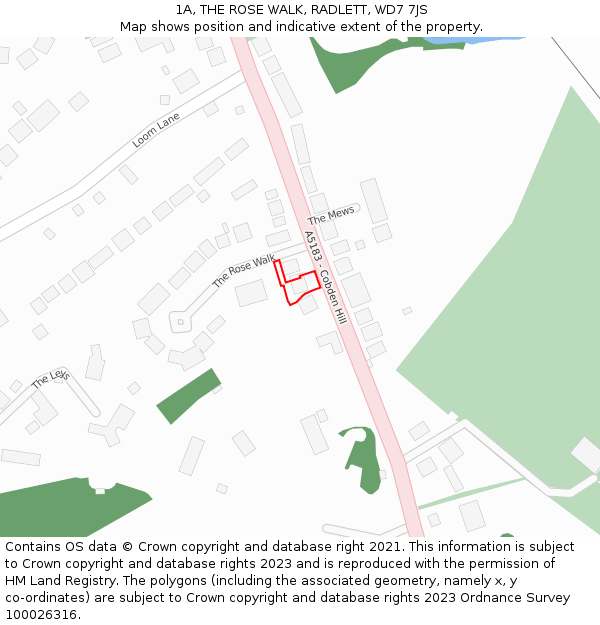 1A, THE ROSE WALK, RADLETT, WD7 7JS: Location map and indicative extent of plot