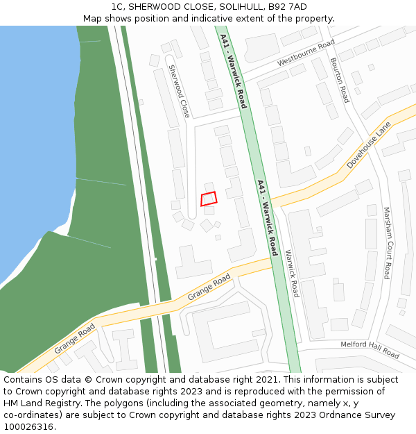 1C, SHERWOOD CLOSE, SOLIHULL, B92 7AD: Location map and indicative extent of plot