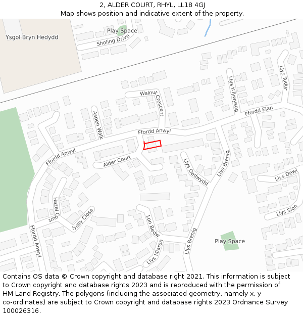 2, ALDER COURT, RHYL, LL18 4GJ: Location map and indicative extent of plot