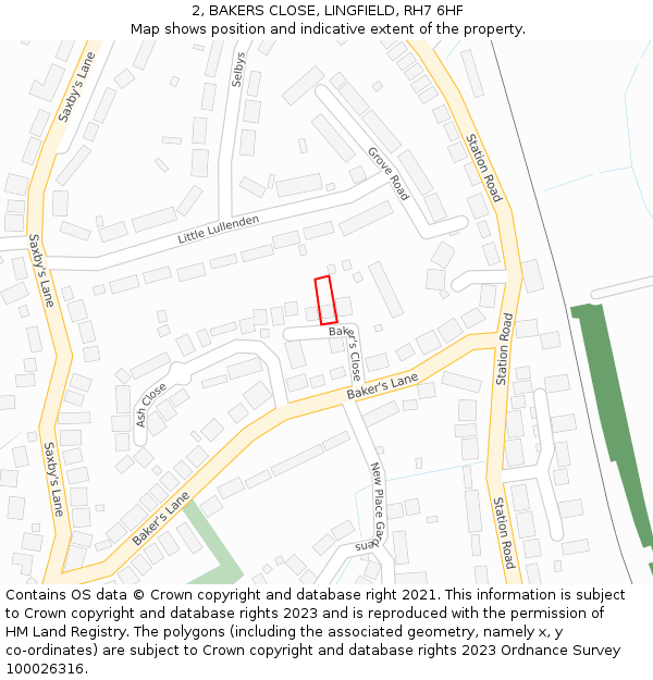 2, BAKERS CLOSE, LINGFIELD, RH7 6HF: Location map and indicative extent of plot