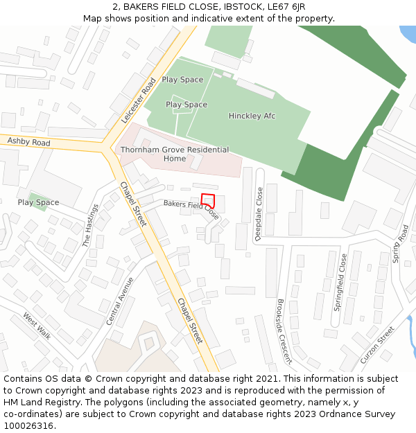 2, BAKERS FIELD CLOSE, IBSTOCK, LE67 6JR: Location map and indicative extent of plot