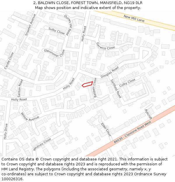 2, BALDWIN CLOSE, FOREST TOWN, MANSFIELD, NG19 0LR: Location map and indicative extent of plot