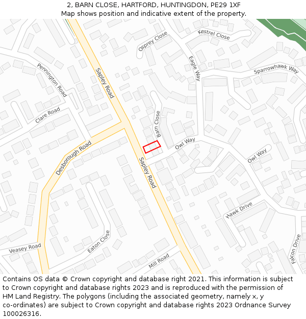 2, BARN CLOSE, HARTFORD, HUNTINGDON, PE29 1XF: Location map and indicative extent of plot