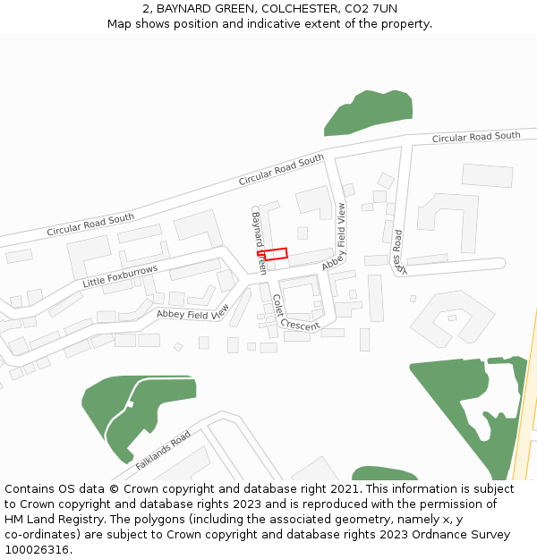 2, BAYNARD GREEN, COLCHESTER, CO2 7UN: Location map and indicative extent of plot