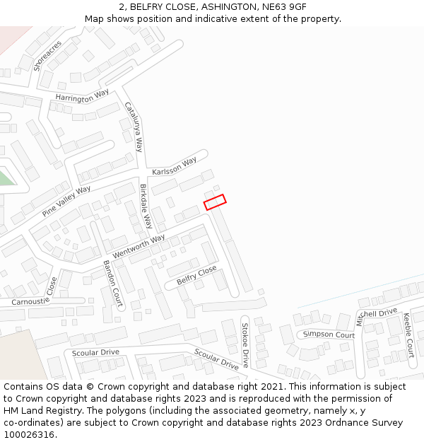 2, BELFRY CLOSE, ASHINGTON, NE63 9GF: Location map and indicative extent of plot