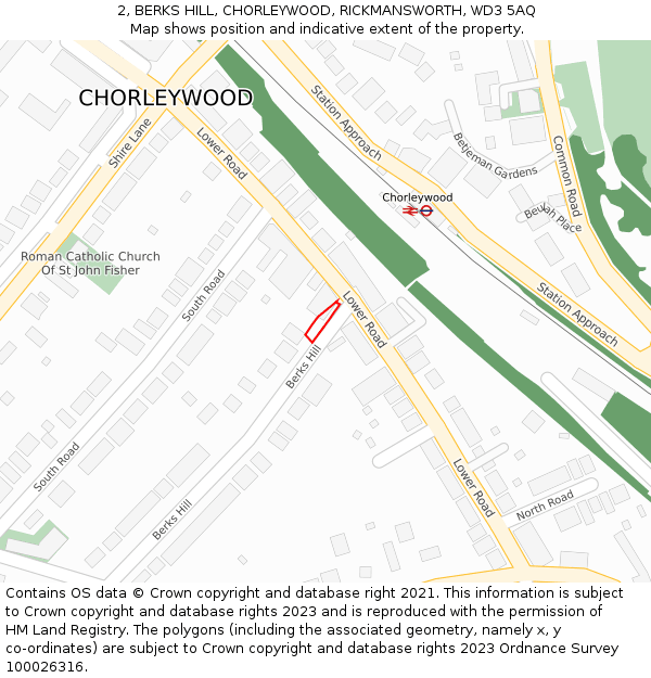 2, BERKS HILL, CHORLEYWOOD, RICKMANSWORTH, WD3 5AQ: Location map and indicative extent of plot