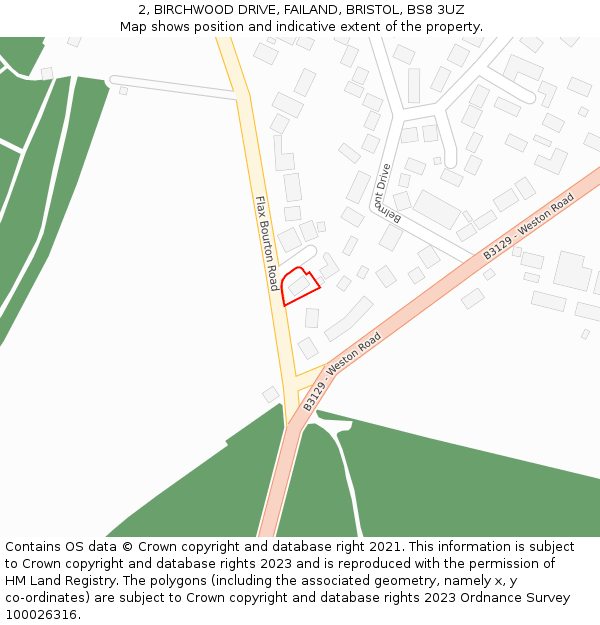 2, BIRCHWOOD DRIVE, FAILAND, BRISTOL, BS8 3UZ: Location map and indicative extent of plot