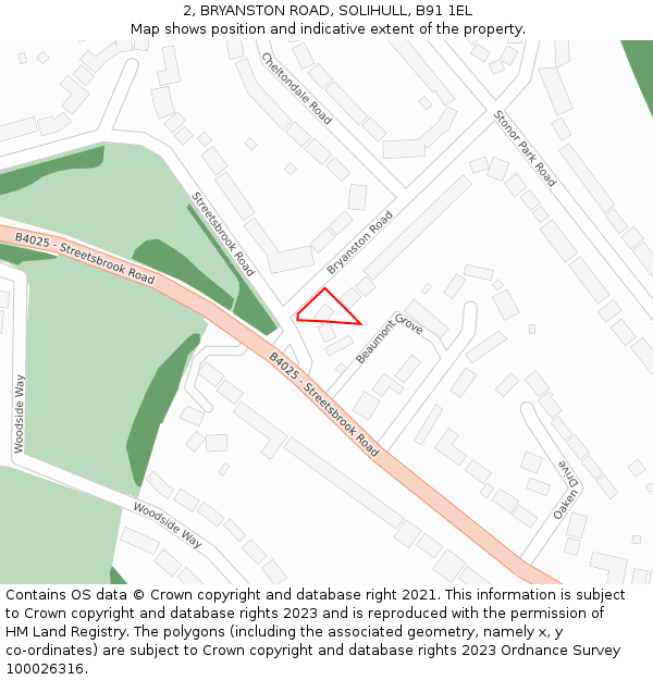 2, BRYANSTON ROAD, SOLIHULL, B91 1EL: Location map and indicative extent of plot