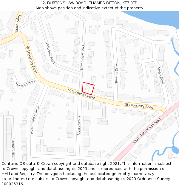 2, BURTENSHAW ROAD, THAMES DITTON, KT7 0TP: Location map and indicative extent of plot